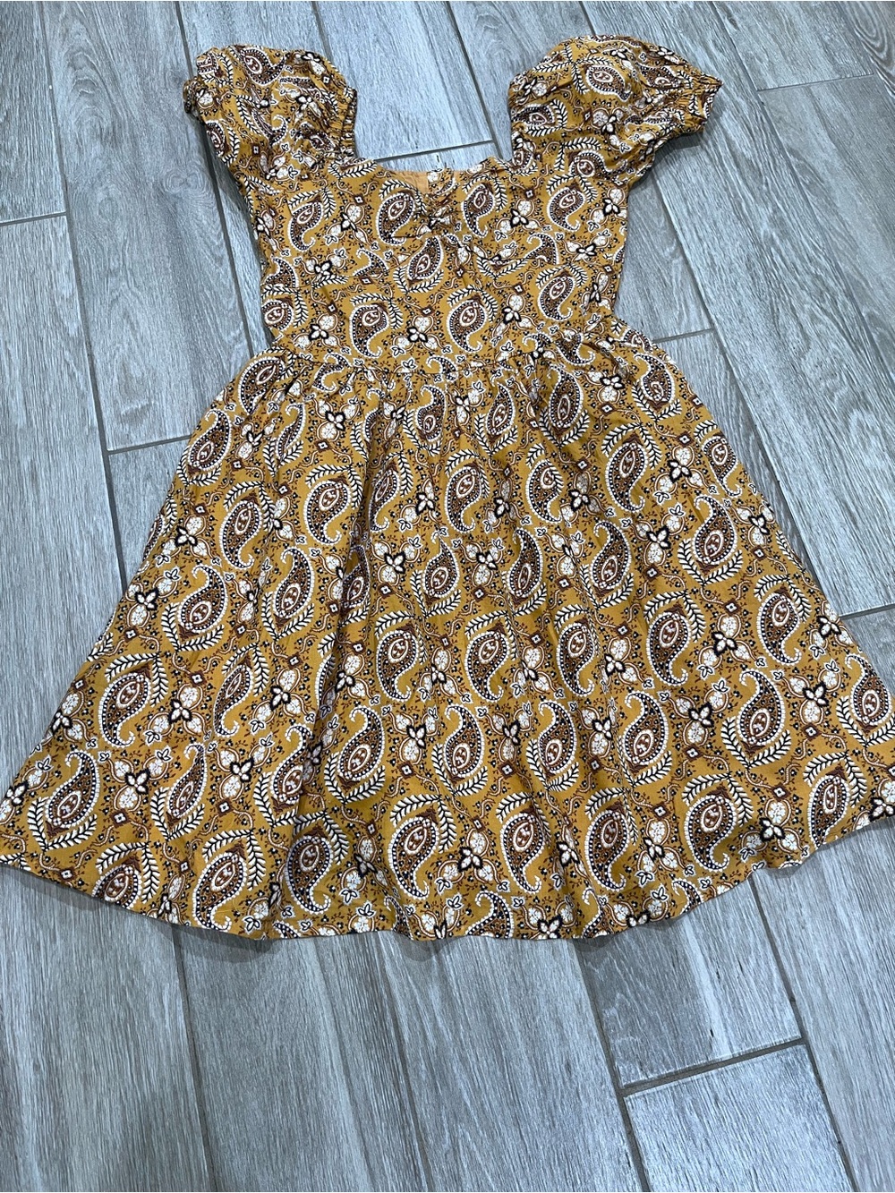 Janie and Jack Mustard Paisley Puff-Sleeve Dress